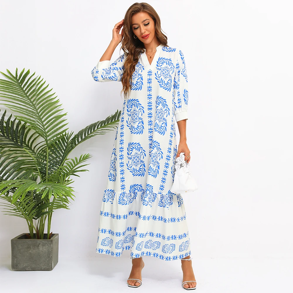 

Платье Fridayin женское с V-образным вырезом, длинное праздничное модное свободное платье-кафтан с рукавом до локтя, в богемном стиле