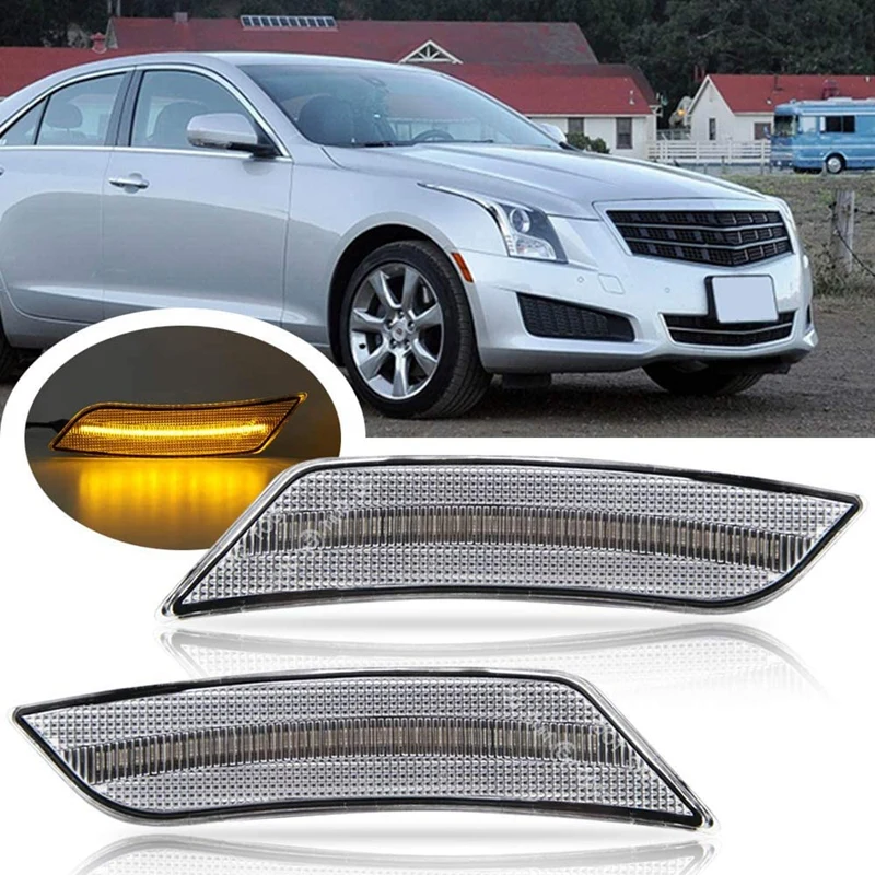

2X Car Front Amber Led Side Marker Lights for Cadillac ATS / CTS / CTS-V 2015-2019 Clear Lens