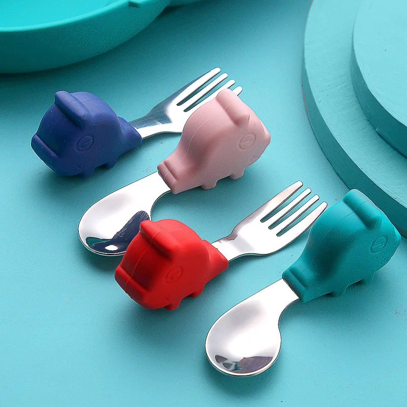 

High Quality Baby Food Grade Silicone Feeding Spoon Tableware Set NO BPA Free