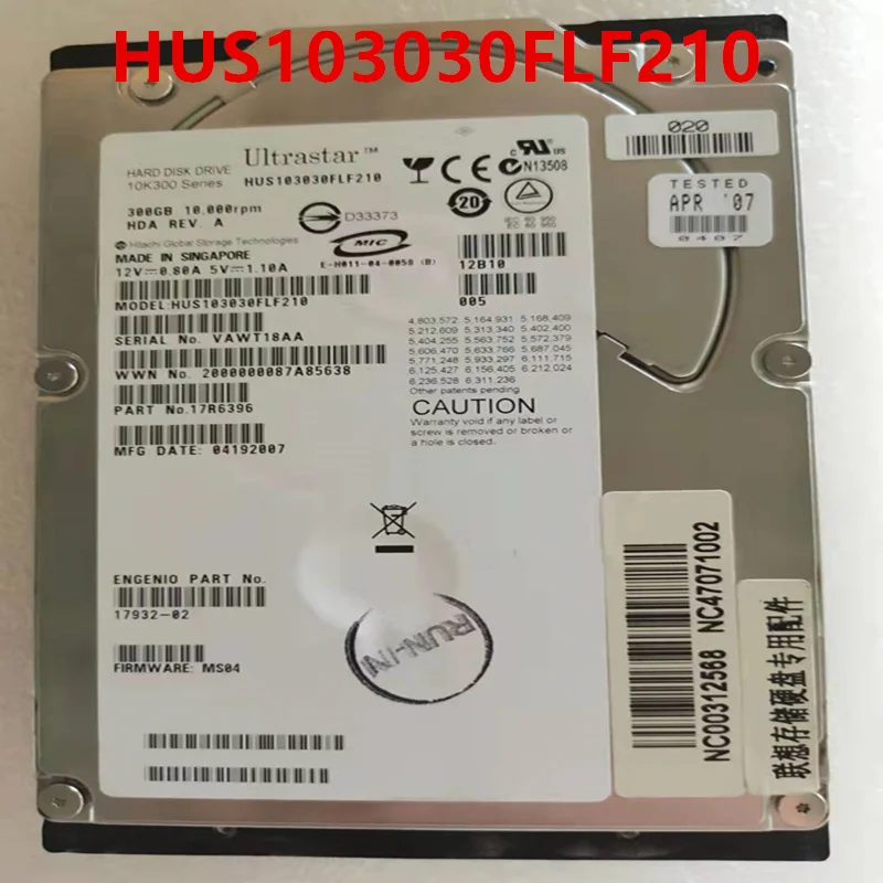 

95% New Original HDD For Hitachi 300GB 3.5" 32MB FC 10000RPM For Server Hard Drive For HUS103030FLF210