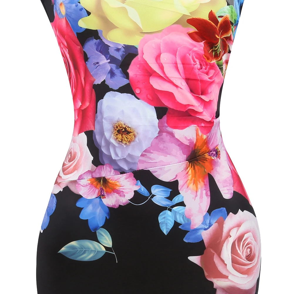 Женское облегающее платье миди без рукавов с цветочным принтом|Женские платья| |