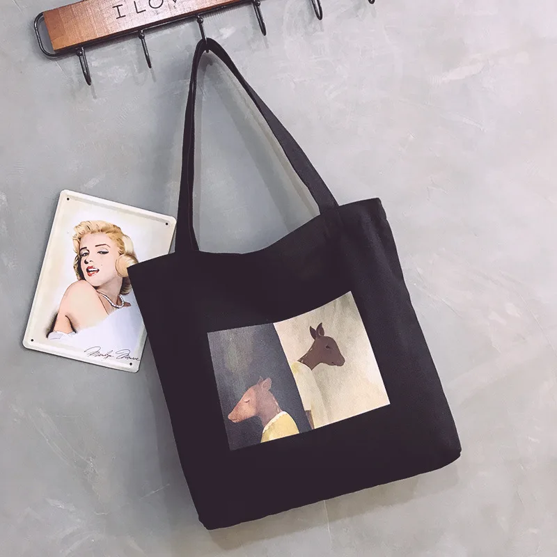 

Canvas Shopping Bag Print Female Shoulder Bag Eco Handbag Tote Reusable Grocery Shopper Bags Cheap Women's Portable Lunch Pouch