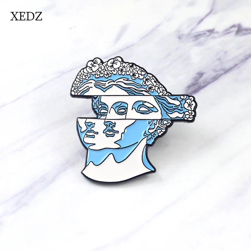 XEDZ Новая двухсторонняя женская брошь в форме лица синий красивый венок богиня