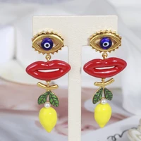 hand painted glazed angel eyes red lips lemon personality no pierced ear clips