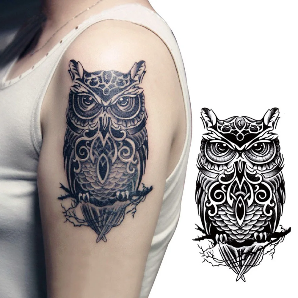 

Temporary tattoos large black owl arm fake transfer tattoo stickers hot sexy men women spray waterproof designs