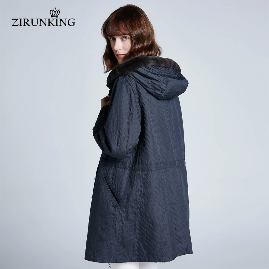 ZIRUNKING Новинка года; женский Настоящий мех кролика; пальто; Женская двусторонняя Меховая куртка; большие размеры; женские зимние парки; Верхняя одежда; ZC1934
