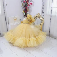 ruffles one shoulder flowers pink baby party children crystals dress kids photoshoot baby shower dresses