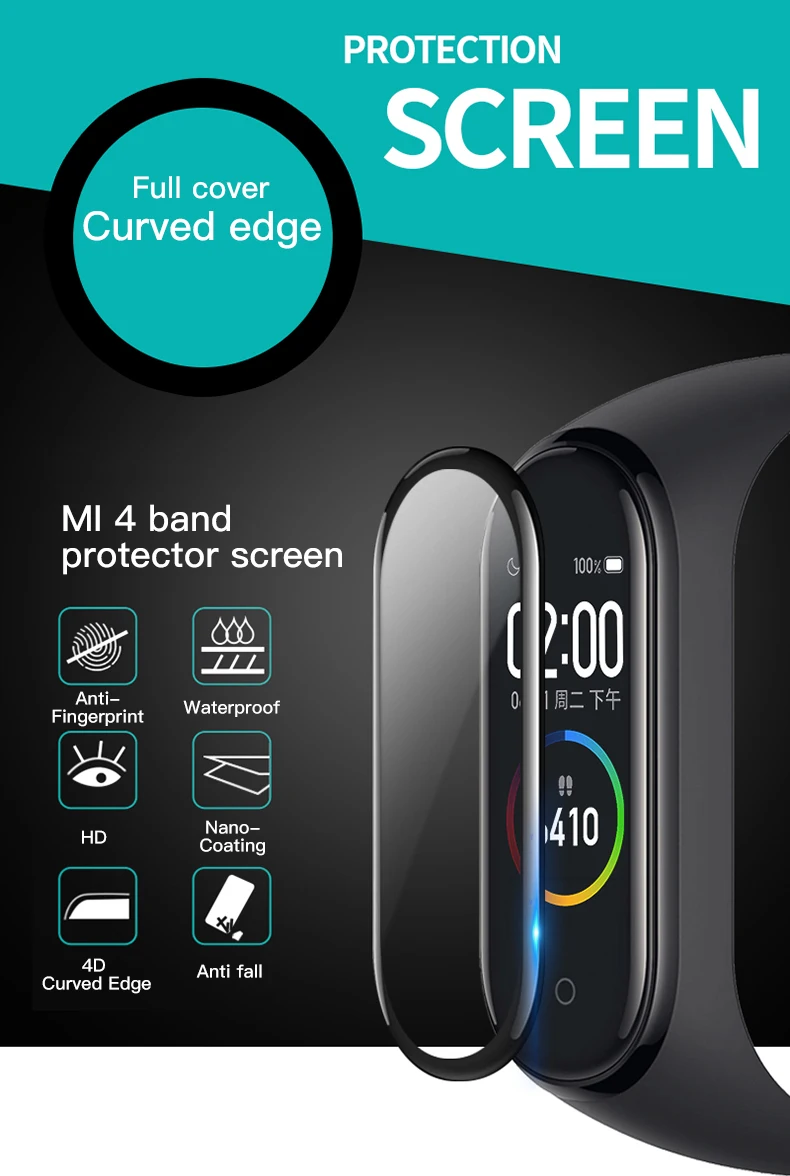 20D Защитная пленка с защитное стекло для xiaomi mi band 4 стекло защита экрана, устойчивая к царапинам пленка mi band 4 полное покрытие, HD mi band 4 пленка