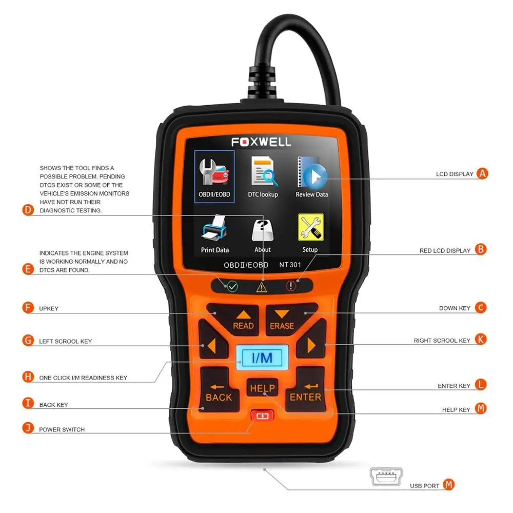 Foxwell NT301 OBD2 диагностические инструменты для автомобиля считыватель кода системы