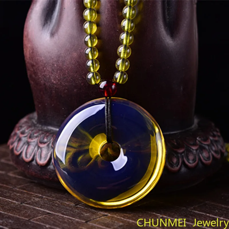 

Dominican Blue Amber Necklace Lohan's Eye Sweater Chain Pendant Simple Men and Women Pendants Jewelry Making Beeswax Necklace