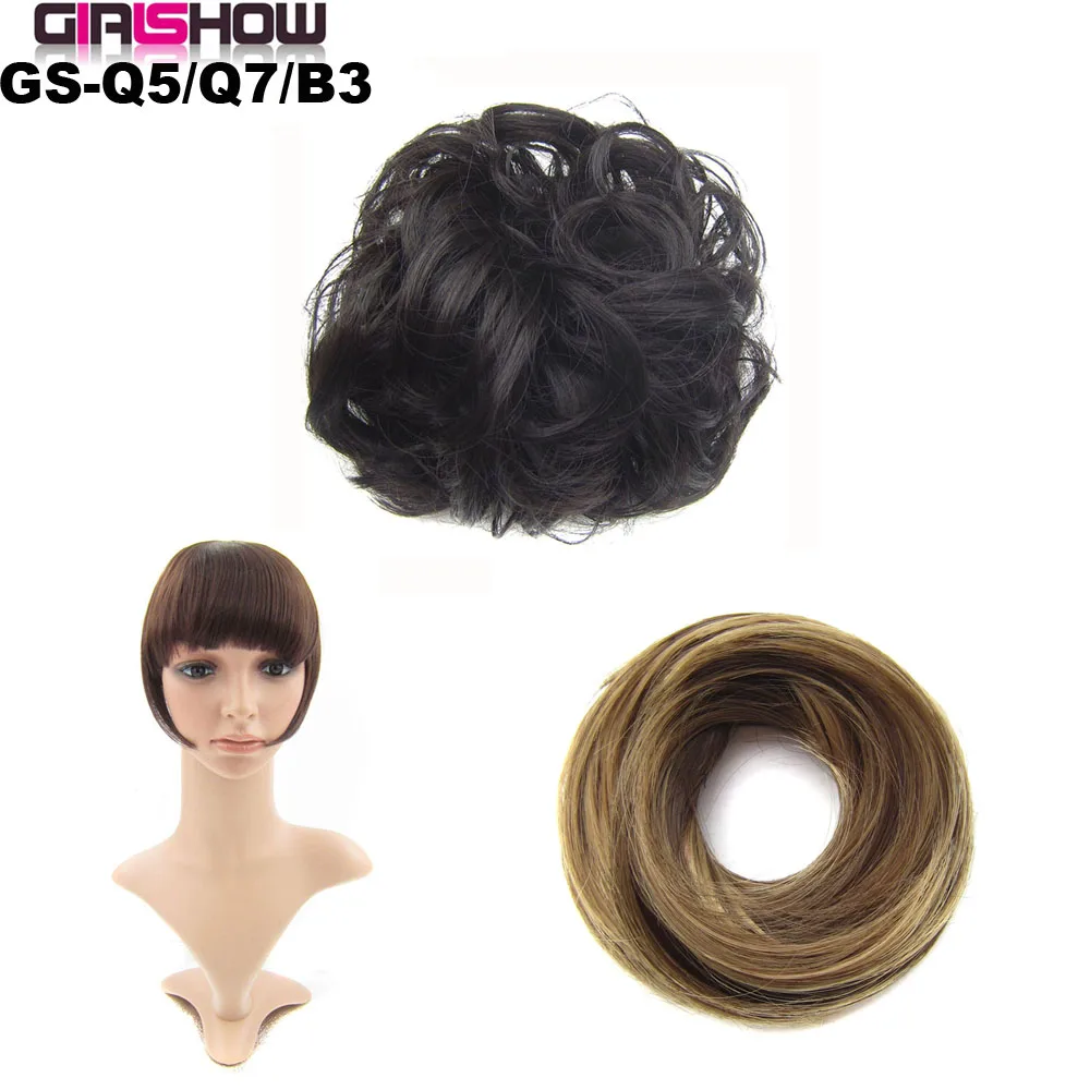 GIRLSHOW 55pcs Synthetic Curly Chignons Hair Bun Hair Bang Fringe Hairpieces Wrap Donut Chignon For Women