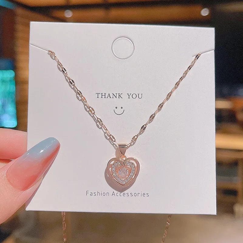 

New Trendy Heart Pendant Necklace For Women Stainless Steel Gold Plated Rhinestone Choker Necklace Girls Wedding Jewelry Gifts