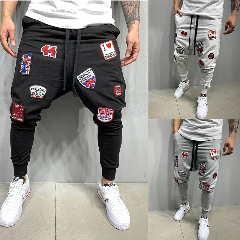 

European And American Fashion Embroidery Men's Autumn New Fashion Beggar Pants Fitness Training Pants M-2XL Code