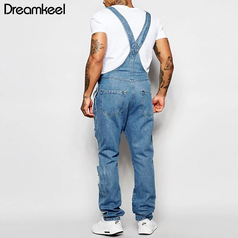 Джинсы мужские рваные комбинезон из денима штаны цельнокроеный джинсовый Y