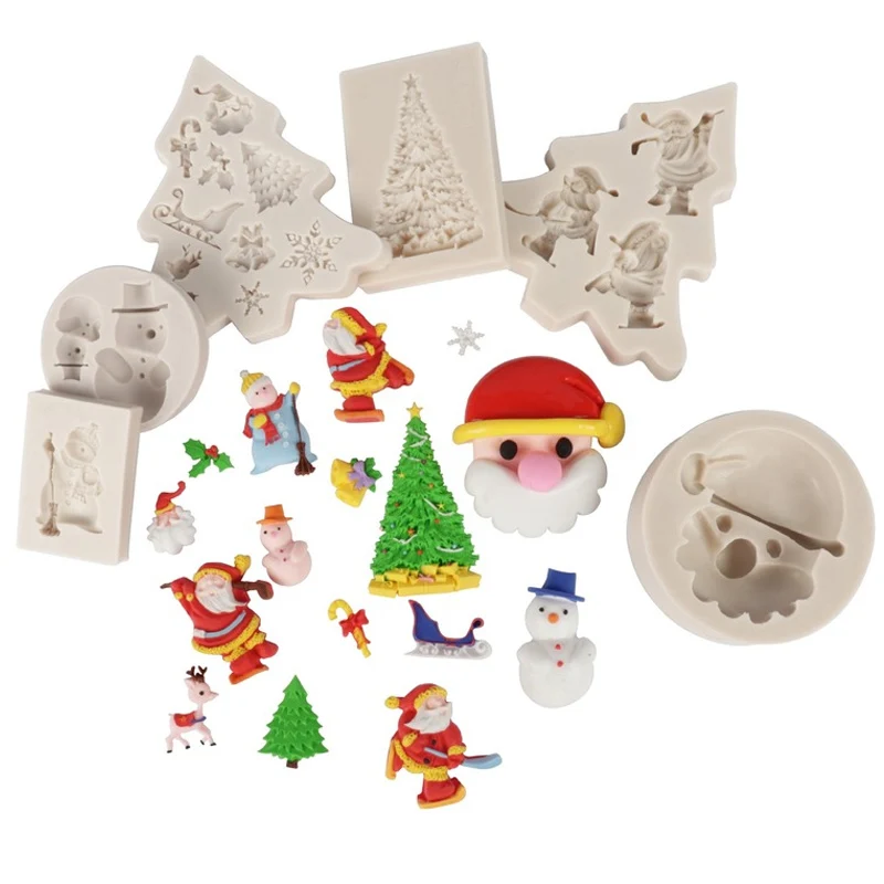 

Christmas Fondant Cake Silicone Mold Santa Claus Snowman Xmas Tree Elk Shape Mold Fondant Dessert Bakeware Biscuit Cookie Mould