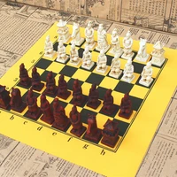 new antique chess set leather chessboard exquisite resin simulation chess pieces character modeling table games chess