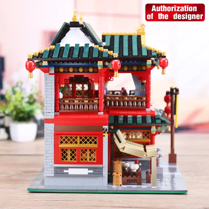 

City Street Chinese Building MOC Creative Series The Lovely Tavern Set Kids Education Building Blocks Bricks Toys Model Gift