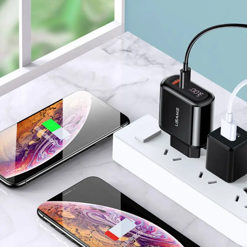 Настенное зарядное устройство с двумя портами цифровой дисплей быстрая зарядка 3