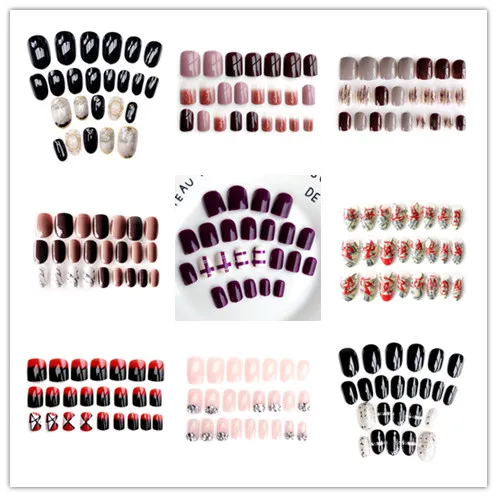 24 шт./компл. модный стиль Готовые накладные ногти круглые/квадратные насадки для