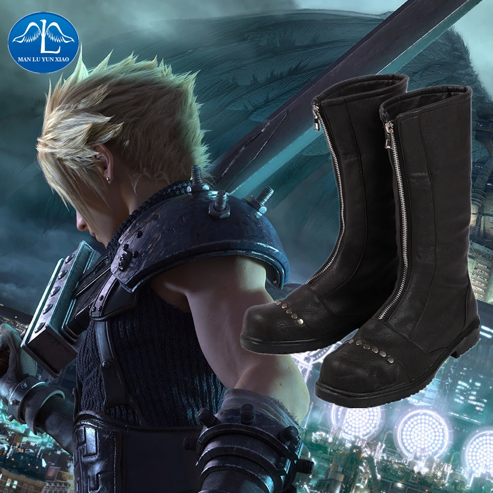 

Manluyunxiao Game Final Fantasy VII Remake Cloud Strife Cosplay Boots Halloween Carnival Adult Men Boys Black Shoes