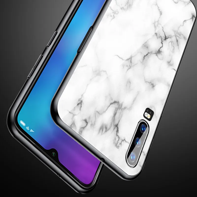 Tempered Glass Case For Huawei 9 10 Lite 8X 8X MAX White Marble Phone Cases For Nova 3 P-smart-Z P30 P20 Lite MATE 20 LITE Funda