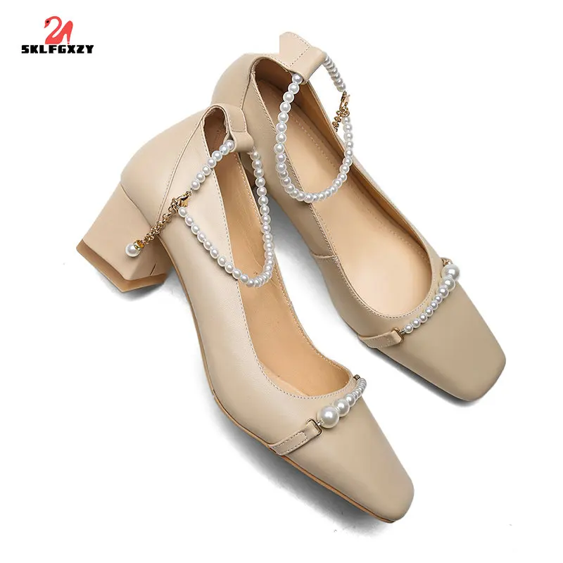 

SKLFGXZY Ms. Pearl Dress Shoes Women Genuine Leather Cowhide Women's Shoes Professional Wedding Party Shoes