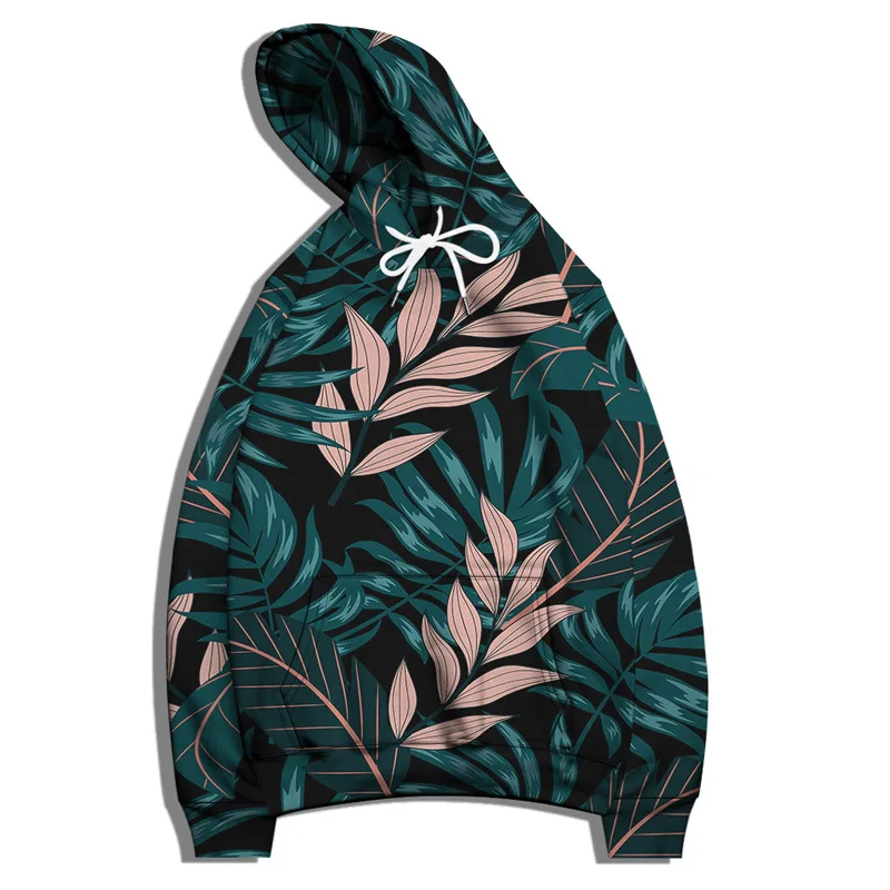 

Женская толстовка с капюшоном и длинным рукавом, с 3D-принтом листьев