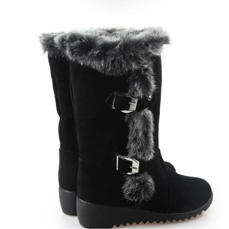 Зимние сапоги на толстой подошве из искусственного кроличьего меха и хлопка
