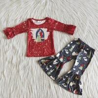 wholesale fall winter christmas toddler set kids baby girls boutique infant outfit ruffle red jesus shirt pants fashion clothes
