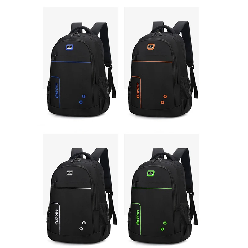 

Men Backpack Teenage Boys School Bags Large Capacity Nylon Black Orange Bagpack