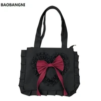 japanese harajuku dark girl flounced shoulder bag lolita girl ruched lace bow handbag ladies tote bag