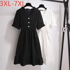 Женское хлопковое платье средней длины, черное свободное платье с коротким рукавом и оборками, модель 3XL, 4XL, 5XL, 6XL, 7XL на лето, 2021
