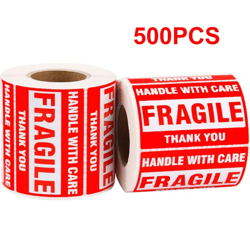 

500pcs/roll Red Fragile Stickers Please Handle With Care Thank You Warning Labels For Goods Shipping label