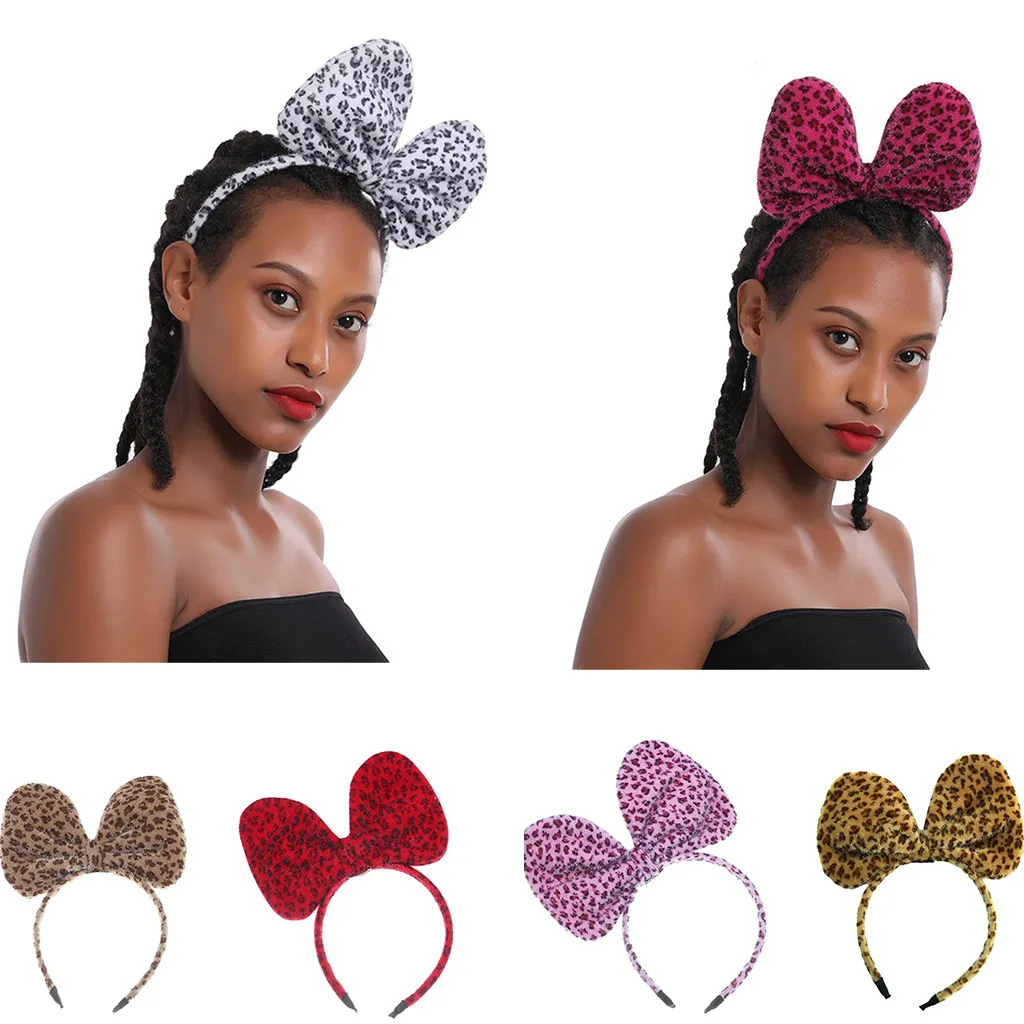 Повязка на голову женская с леопардовым бантом модный смешной ободок для косплея