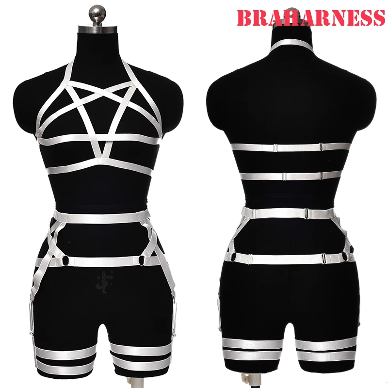 

[Custom Wholesale] Women Multiple Colors Woman Pentagram Punk Harness Bra Belts Sexy Lingerie Body Bondage Caged Bralette