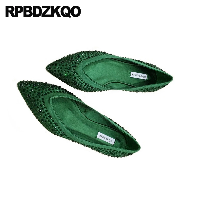 Зеленого цвета без застежки Стразы Острый мысок Туфли-сатин красное вино Мягкая