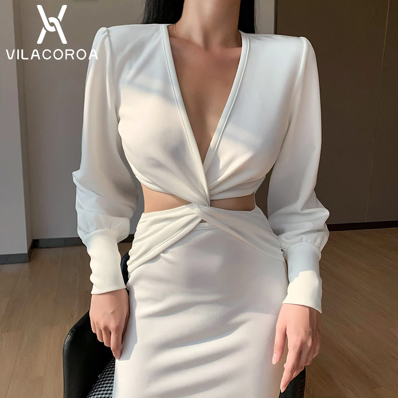 

Соблазнительное Клубное женское платье с глубоким V-образным вырезом и длинным рукавом-фонариком, стильное облегающее платье-мини с перекр...