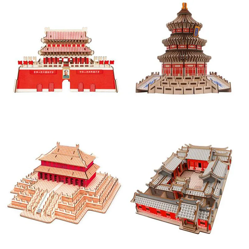 Китайская классическая архитектура трехмерный зигзаг головоломка деревянная 3D