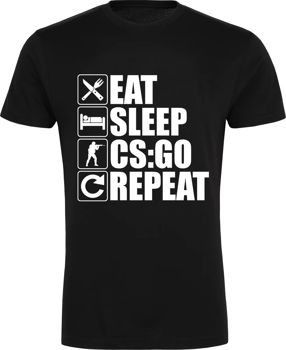 Eat Sleep CS: GO Repeat Футболка день рождения Xbox подарок Playstation nintendo Повседневная