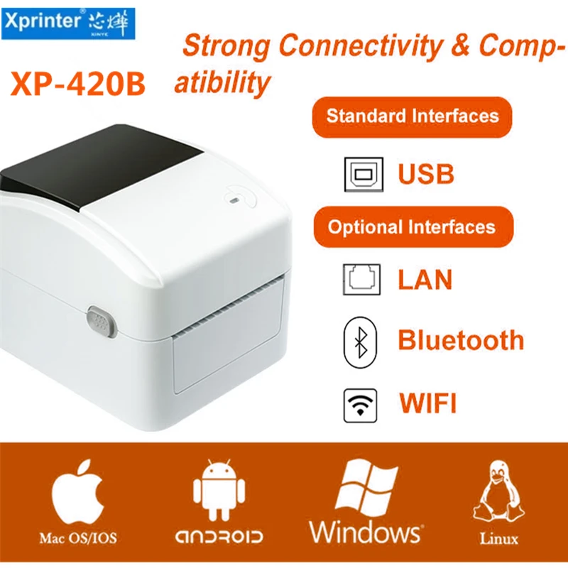 

Xprinter 420B Thermal Label Printer Bluetooth Printer Shipping Label Printer 4*4/4*6 Label Barcode Print Support QR Code
