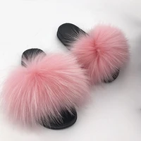 new women slippers raccoon slides girl real fox slippers furry shoes summer home flip flops warm slippers fur slippers wholesale