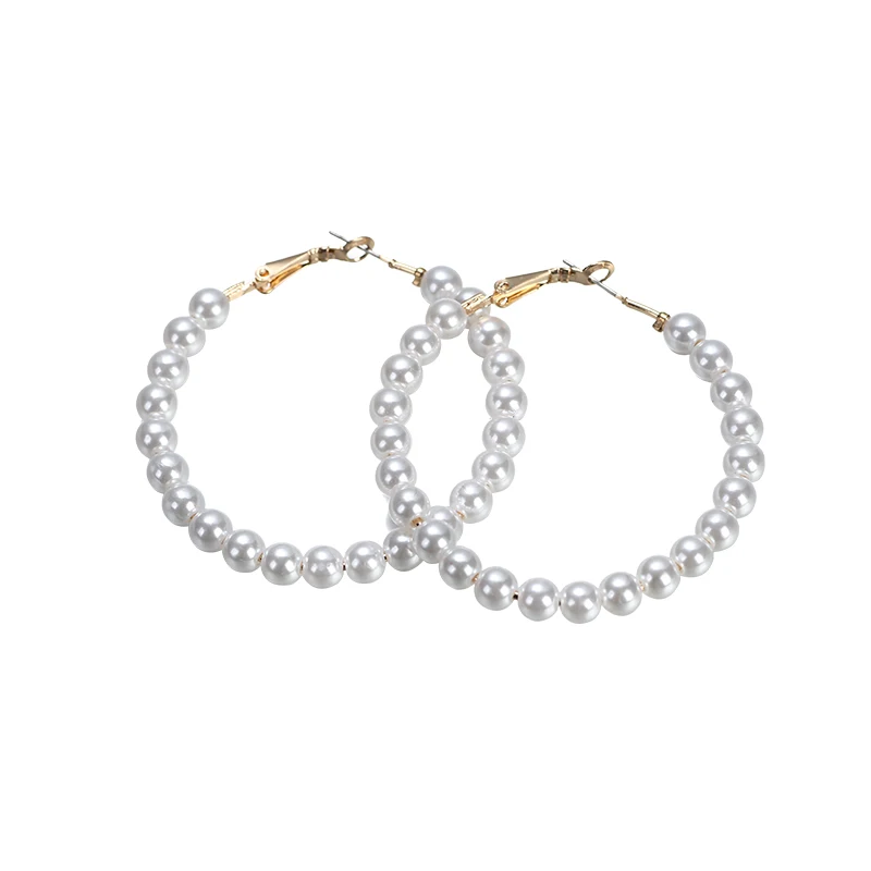 

Pearl Hoop Earrings Female South Korea Temperamental Personalized and All-Match Pearl Ear Stud Metal Circle Ear Clip Ear Studs