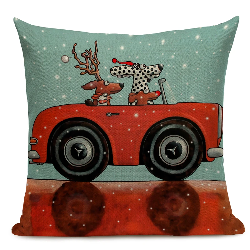 Hot Sale Pillow Lovely Cartoon Dog Cat Color Driving Car Vintage Almofadas 45X45CM Linen Pillow Decorative Linen Cushion Cover