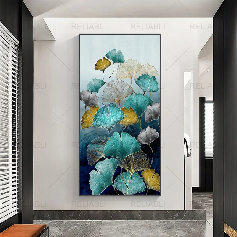 Green Gold Ginkgo Leaves Abstract Poster Nordic Canvas Print Wall Art Painting Modern Picture Living Room Entrance Decoration | Дом и сад
