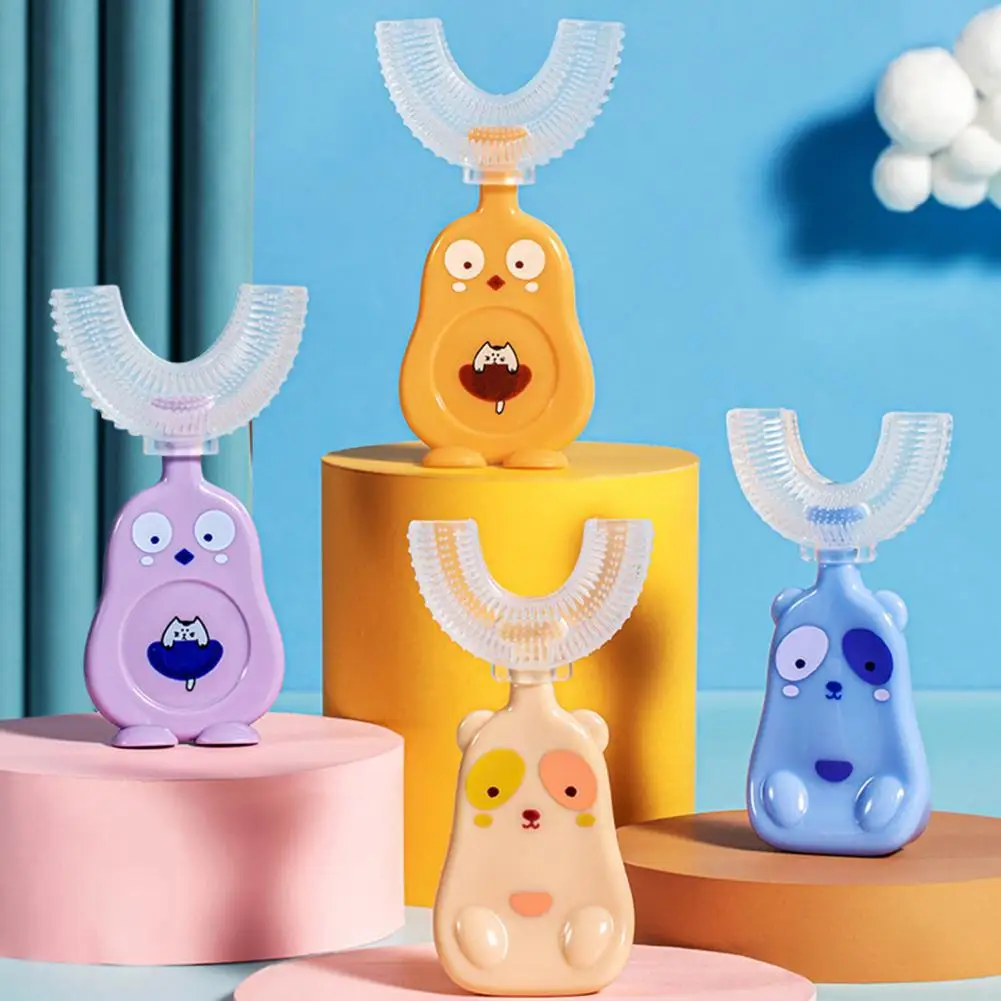 

Children Toothbrush High Temperature Resistant Silicone Bristles 360 Degree Oral Cleaning U Shaped Baby Toothbrush for Bathroom