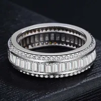 HOYON 925 Silver Color Full Circle Three Rows of Set Diamond Ring Real Bizuteria Gemstone Anillos Whtie Topaz Jewelry Ring