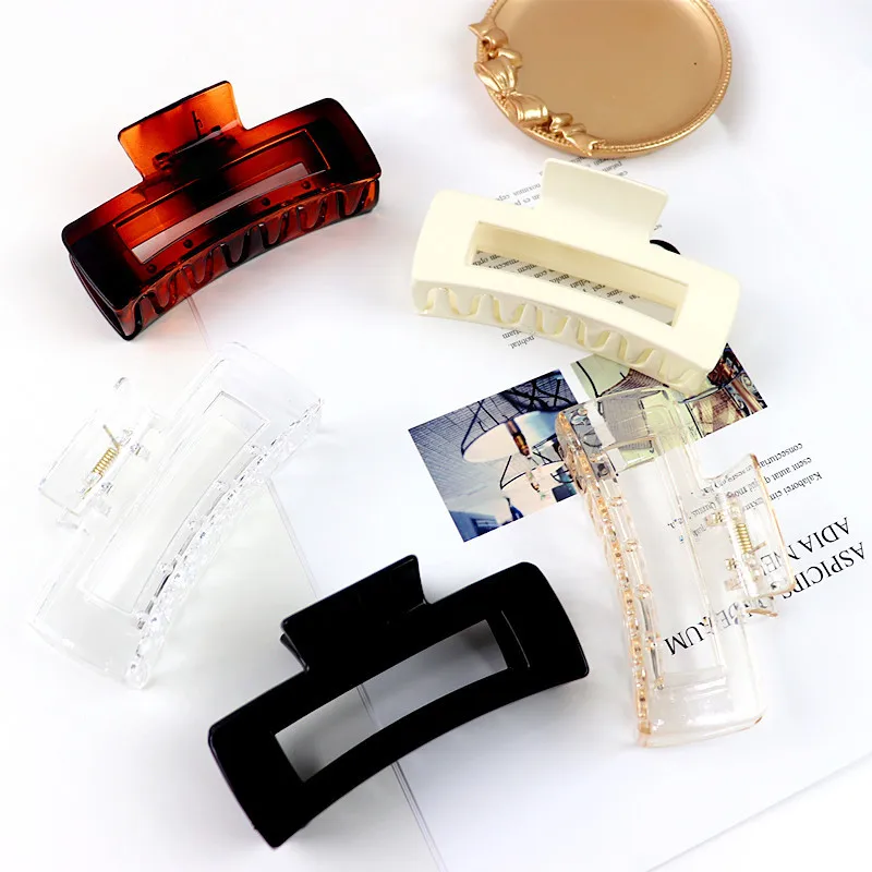 Крупный однотонный зажим для волос Женский Повседневный большой прямоугольный