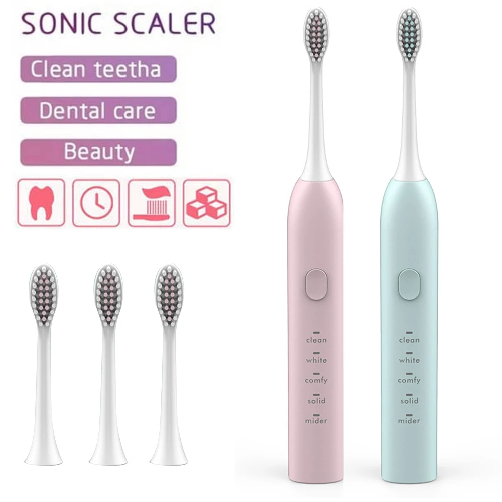 

Sonic Electric Toothbrush Smart Tooth Brush for Adults IPX7 Waterproof Rechargeable Fast Charging With 3 Repalcement Brush Heads