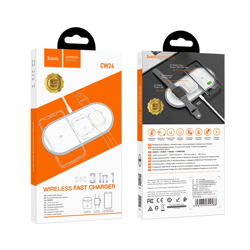 

HOCO Wireless Charger 3 in1 for iphone 11 Pro X XS Max XR for Apple Watch 5 4 3 2 Airpods Pro Fast Charger Stand For Samsung S10