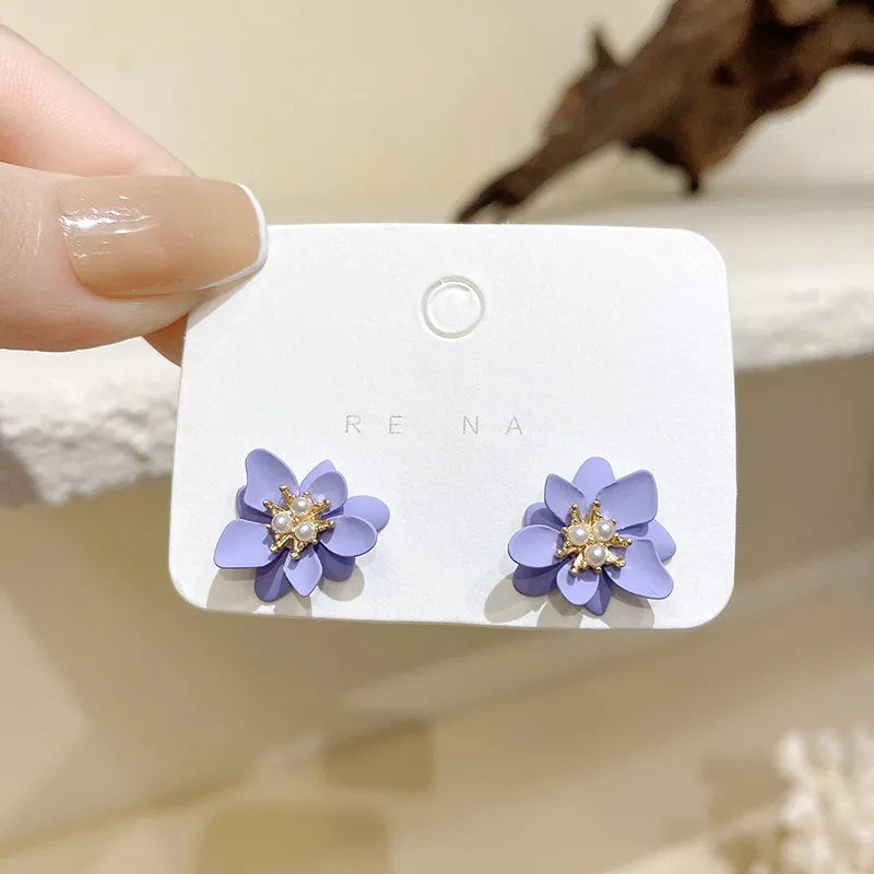 

Fashion purple petal earrings 2021 new trendy fashion earrings female simple pearl earrings